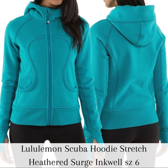 lululemon athletica Tops - Lululemon Scuba Hoodie Teal Stretch Cotton Fleece